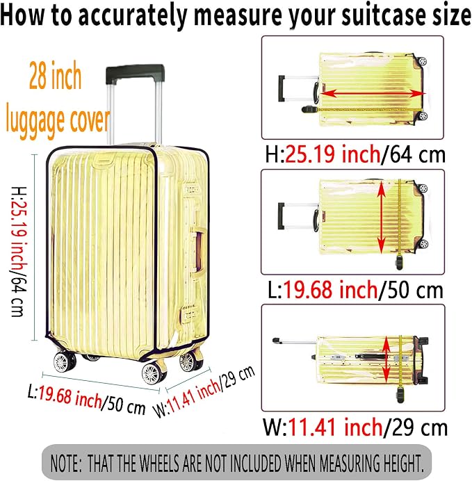 28 Inch Clear PVC Luggage Cover, 0.2mm Thick Lightweight Waterproof, - Image 2