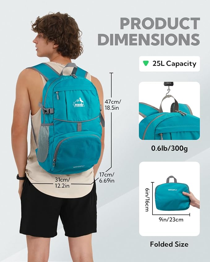 WATERFLY Hiking Foldable Daypack Backpack: 25L Ultra Lightweight Packable - Image 2