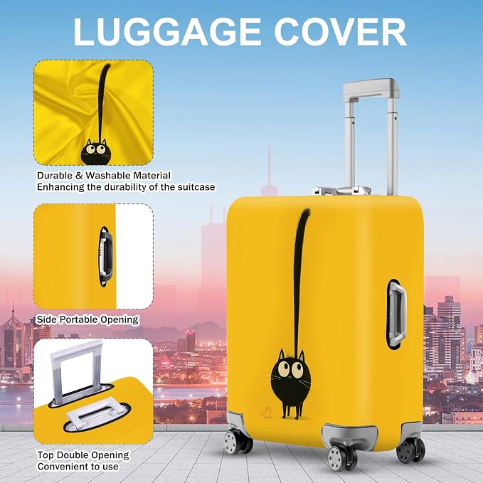 ANNA QUEEN Cute Black Cat Luggage Cover, Whimsical Cat Design - Image 3
