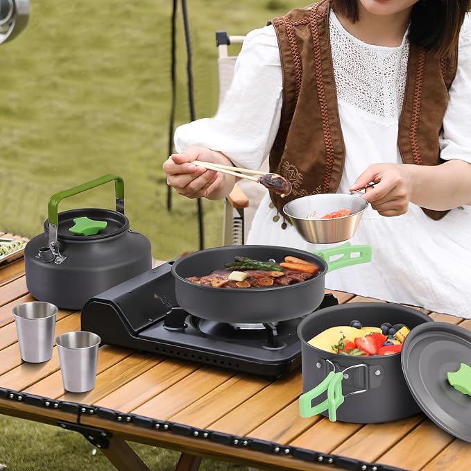 PELLOR Camping Cookware Set, Pans Set and Folding Fork, Lightweight Backpacking - Image 7
