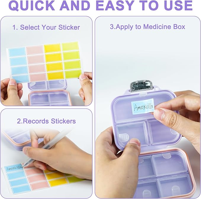 Travel Pill Organizer Box with Labels, 7 Compartments Portable Mini Pill Case - Image 3