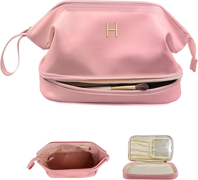 Gifts for Girls, Initial Large Makeup Bag, Personalized Double Layer Cosmetic by Vogewood