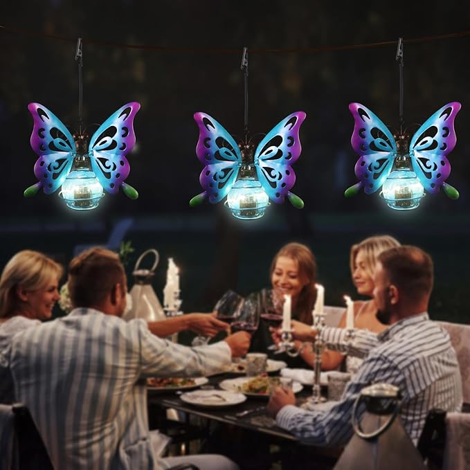 2 Pack Butterfly Solar Outdoor Hanging Lantern Creative Small Sculpture Lights - Image 2