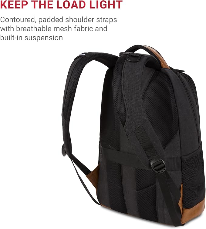 SwissGear 5505 Cecil 16” Laptop Backpack Black Canvas/Brown – Daily Laptop Bag - Image 5