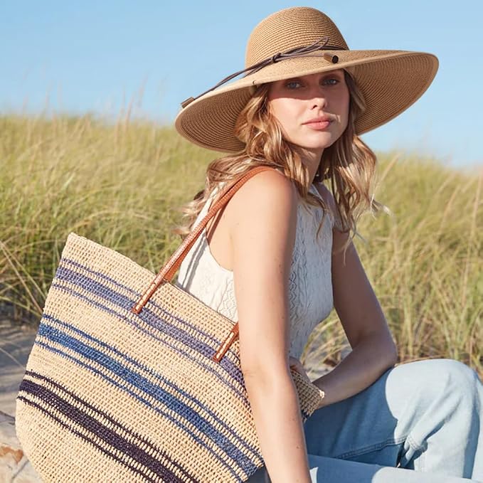 DRESHOW Beach Hats for Women Big Straw Wide Brim Summer Hat Floppy Foldable - Image 5