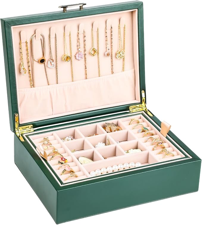 Small Jewelry Organizer for Women, 2-Layer Travel Jewelry Box by ASINGYERbyASINGYERHOME