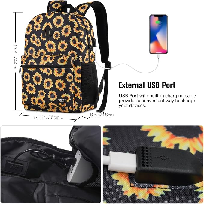 School Backpack, Sunflower Bookbag Men and Teen Boy Schoolbag - Image 7
