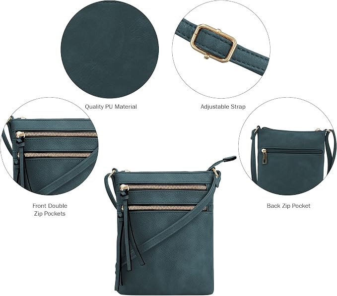 DELUXITY | Crossbody Purse Bag | Functional Multi Pocket Double Zipper Purse | - Image 5