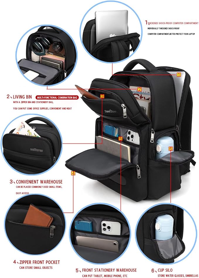 Professional Business Backpack for Men, 15.6inch Laptop Compartment - Image 4