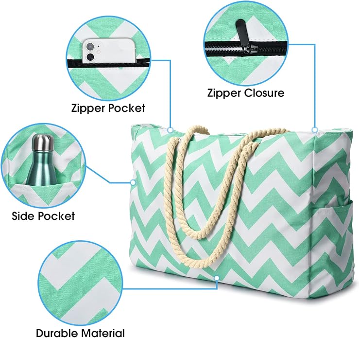 Becokan Beach Bags for Women Large Waterproof Beach Tote Bag Zipper Beach Bags - Image 3