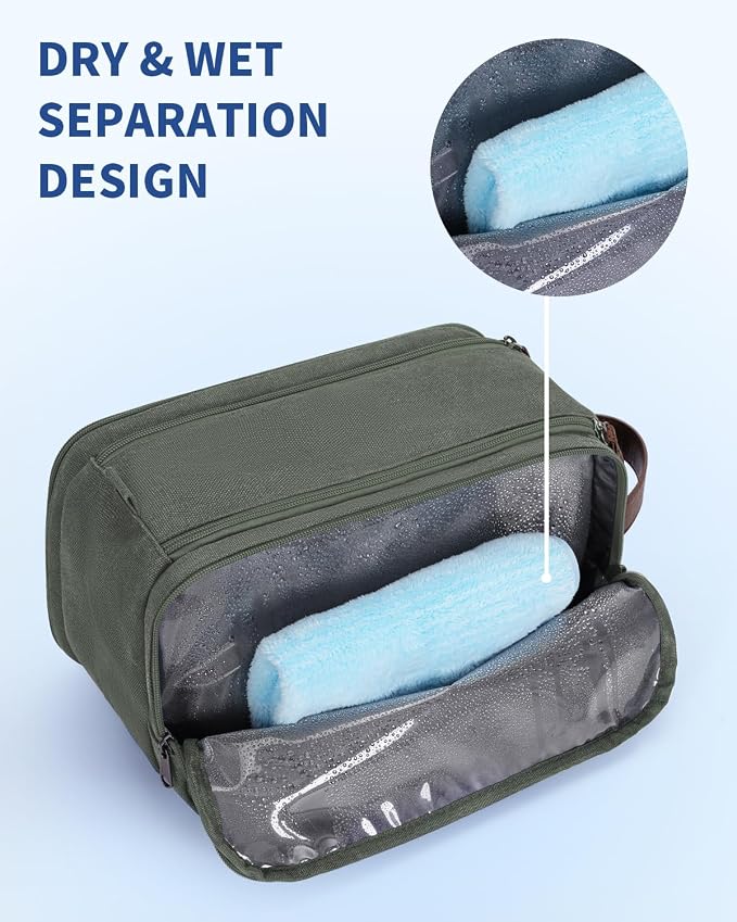 WANDF Toiletry Bag for Men Travel Toiletry Organizer Canvas and Leather Dopp - Image 2