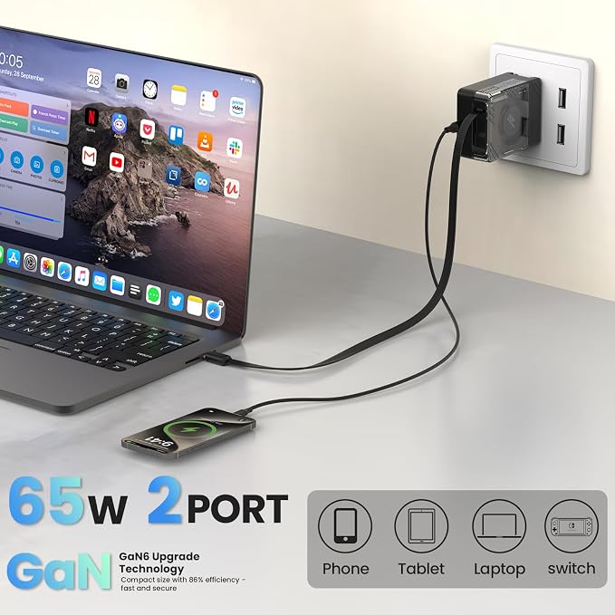 Nillkin FlexLine 65W for Retractable Wall Charger, Dual-Port - Image 2