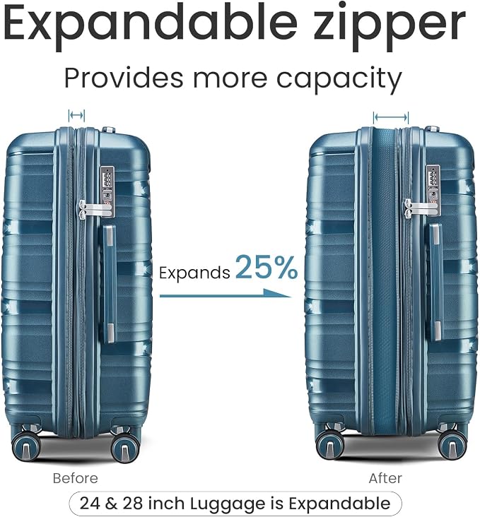 Campfun Luggage 4 Piece Sets, Expandable Carry On Luggage Set Hardshell PP - Image 3