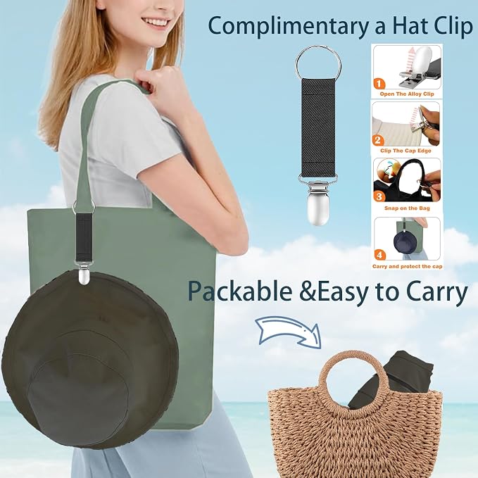 vidsel Womens Sun Hats Wide Brim Reversible Bucket Cotton Hat Packable Summer - Image 3