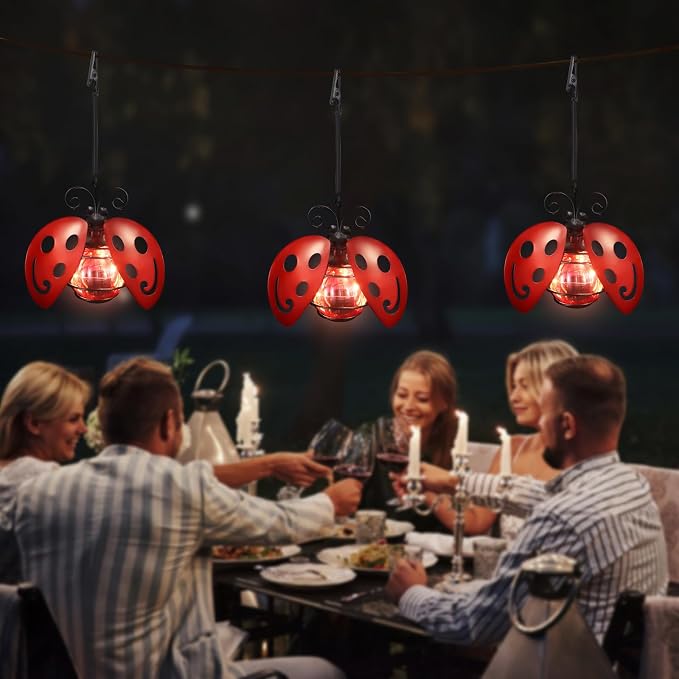 2 Pack Lady Bug Solar Outdoor Hanging Lantern Creative Small Sculpture Lights - Image 2