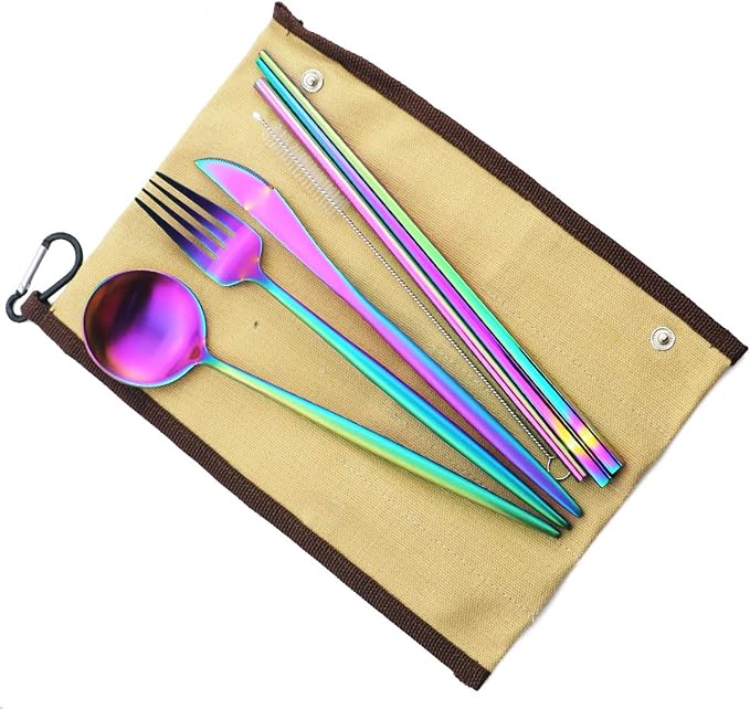 Gugrida Reusable Travel Utensils, 7 Piece Portable 304 Stainless Steel - Image 2