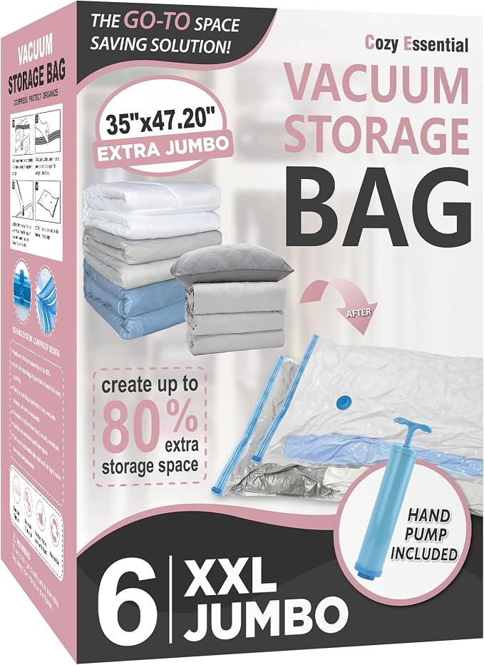 6 Pack XXL Jumbo Vacuum Storage Bags, Extra Large Vacuum Seal Bags by CozyEssential