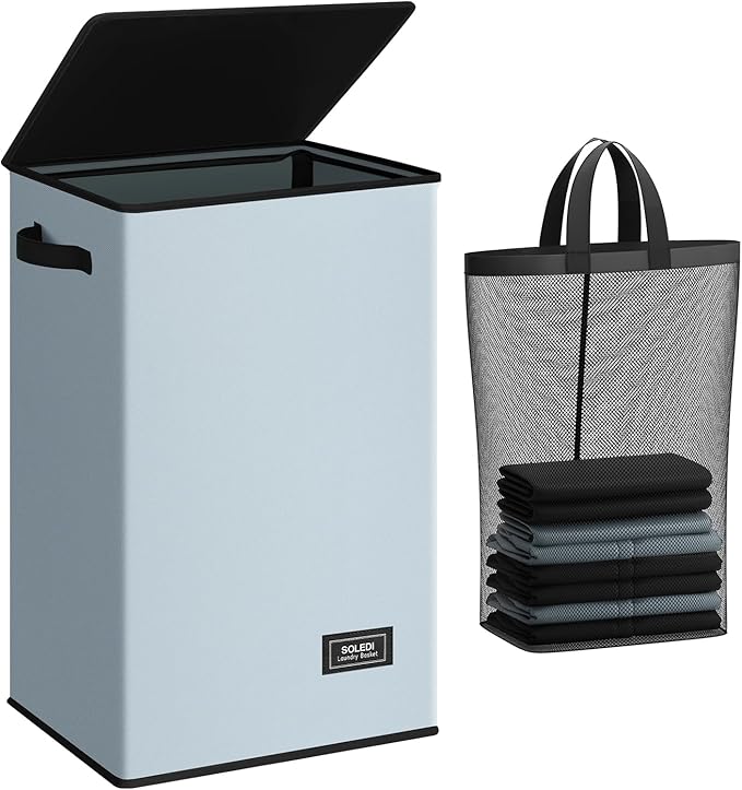 SOLEDI Laundry Hamper with Lid 90L Large & Tall Collapsible Laundry Basket by SOLEDI