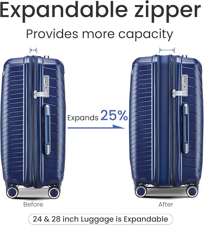 Campfun Luggage 4 Piece Sets, Expandable Carry On Luggage Set Hardshell PP - Image 3