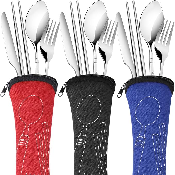 3 Pack Reusable Flatware Sets Knife, Chopsticks by Arroyner