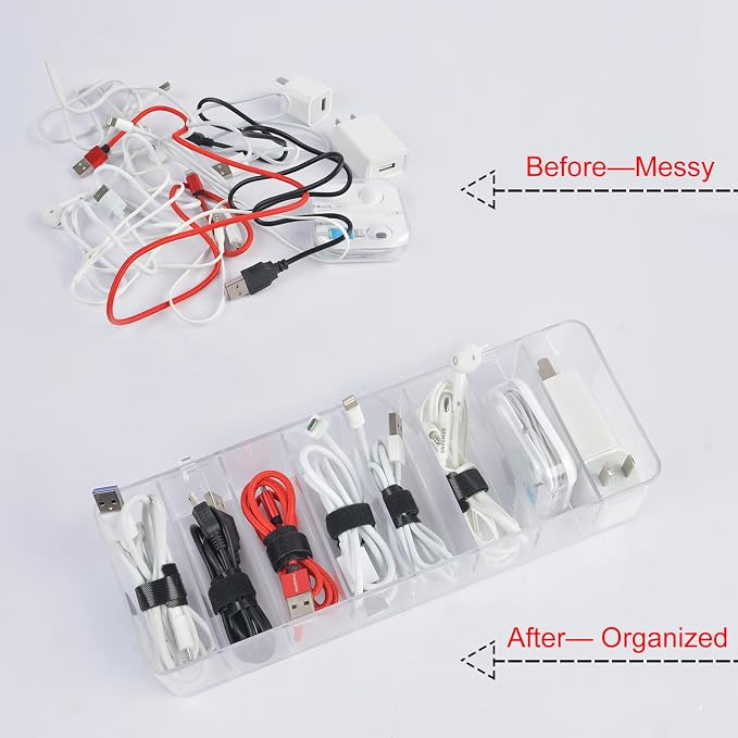 Acrylic Electronics Organizer-8 Sections Clear Cable Storage Bin Box, Cord - Image 5