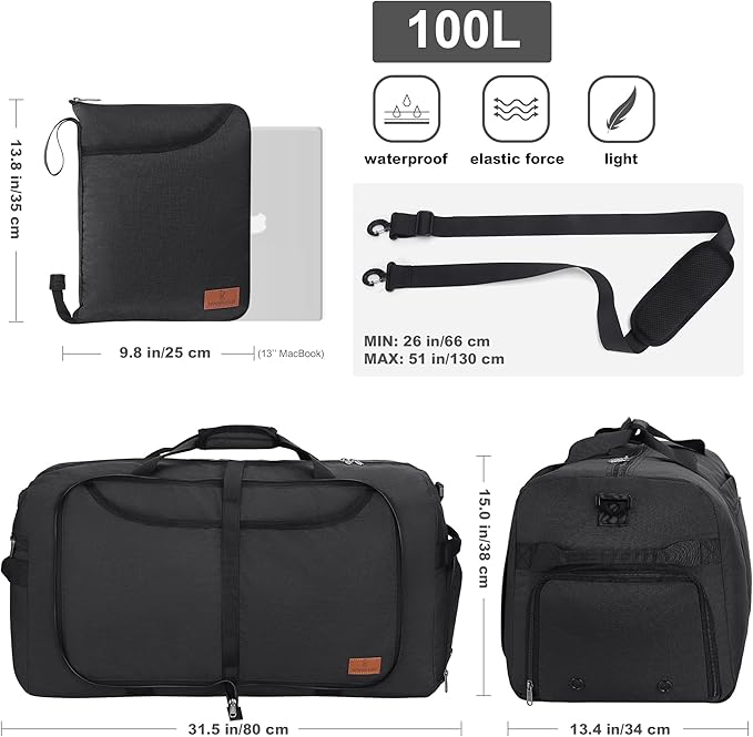 100L Duffle Bag for Travel, Extra Large Foldable Waterproof Travel Duffel Bags - Image 2
