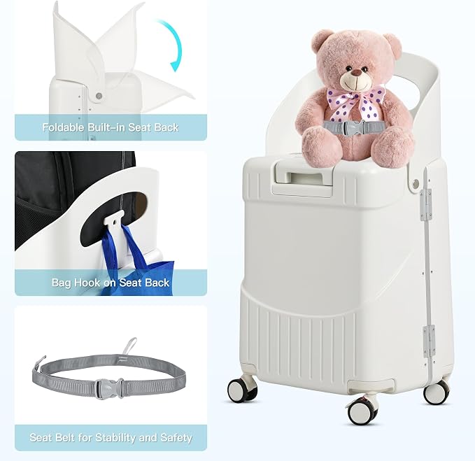 22" Ride On Luggage with Seat for Kids & Adults, Lightweight Hardside Ride-On - Image 3