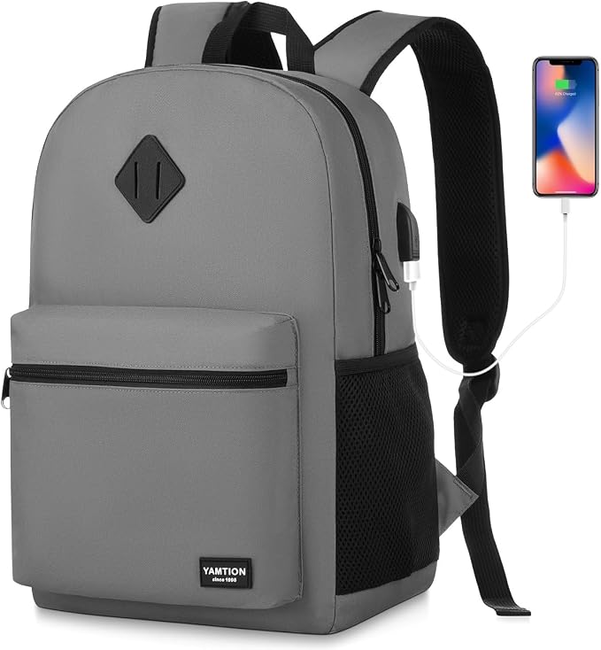 17 Inch School Backpack, Unisex Classic Bookbag Teens Schoolbag by YAMTIONBAGS