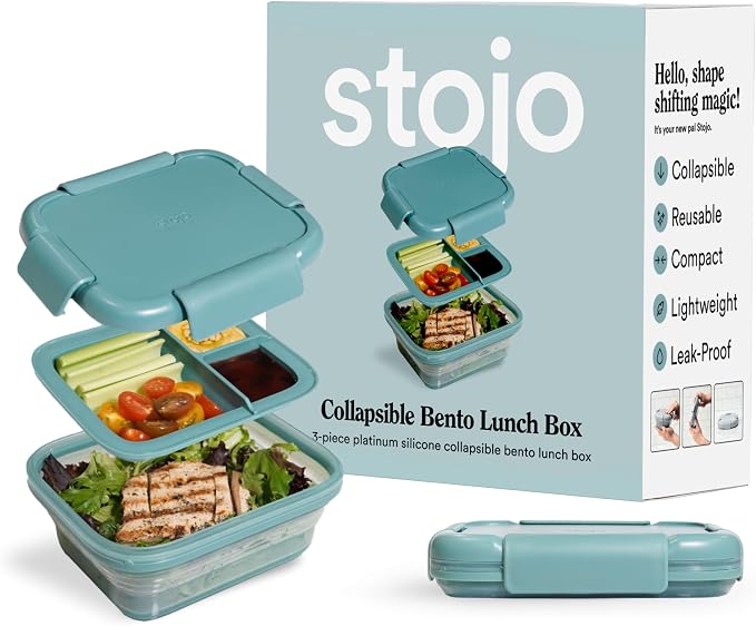 STOJO Collapsible Bento Box, Leak-Proof, Microwave & Dishwasher Safe, Premium by stojo