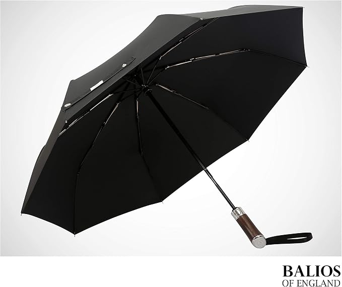 Balios Travel Umbrella Luxurious Golden Hardwood Handle Auto Open & Close - Image 7