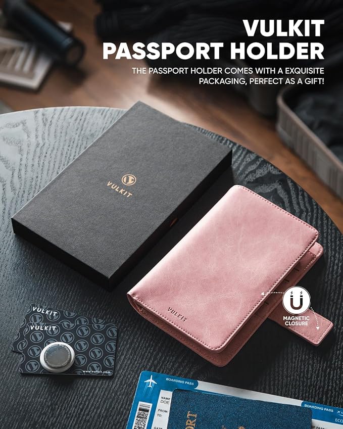 VULKIT Passport Holder with Airtag Holder RFID Blocking Passport Wallet Travel - Image 6