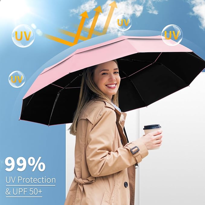Seniny Windproof Travel Umbrella, Double Vented Canopy Large Umbrellas - Image 5