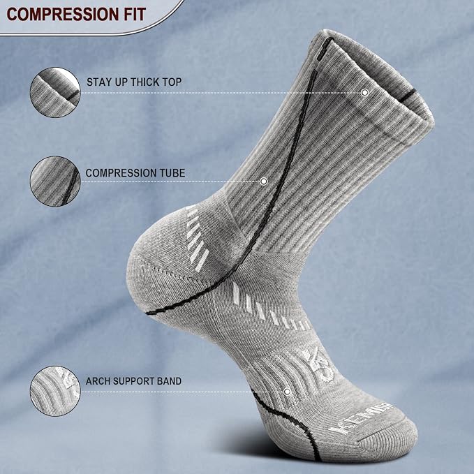 BULLIANT Compression Socks for Men 6Pairs, Athletic Crew Socks Cushioned For - Image 4
