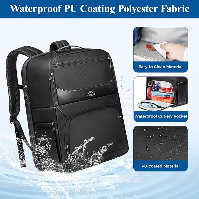 MATEIN Work Backpack with Lunch Compartment, Waterproof PU-coated Meal Prep - Image 4