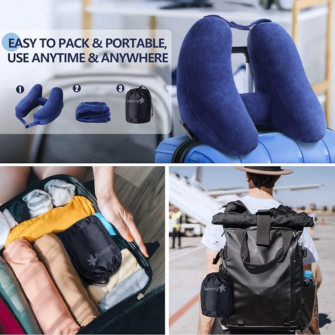 Sunany Neck Pillow for Travel Inflatable Airplane Pillow Comfortably Supports - Image 6