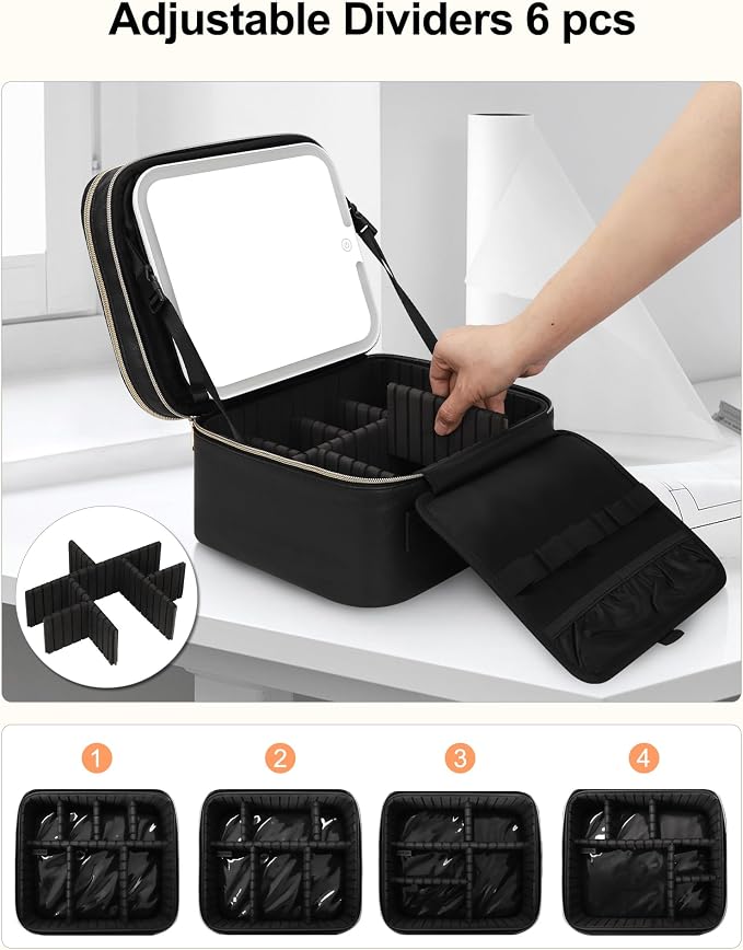 Travel Makeup Bag with LED Mirror Double Layer Makeup Case with Lighted Mirror - Image 4