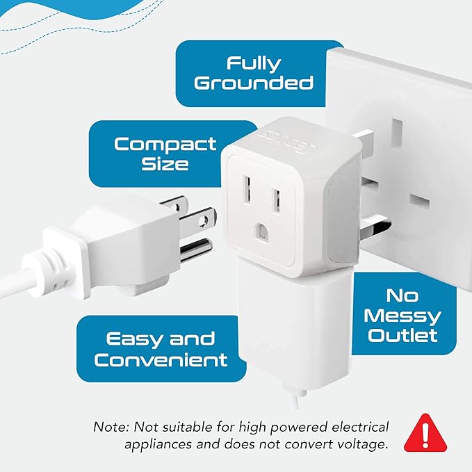 Ceptics UK Travel Plug Adapter, 2 in 1 Type G Adapter, US to UK Adapter - Image 3