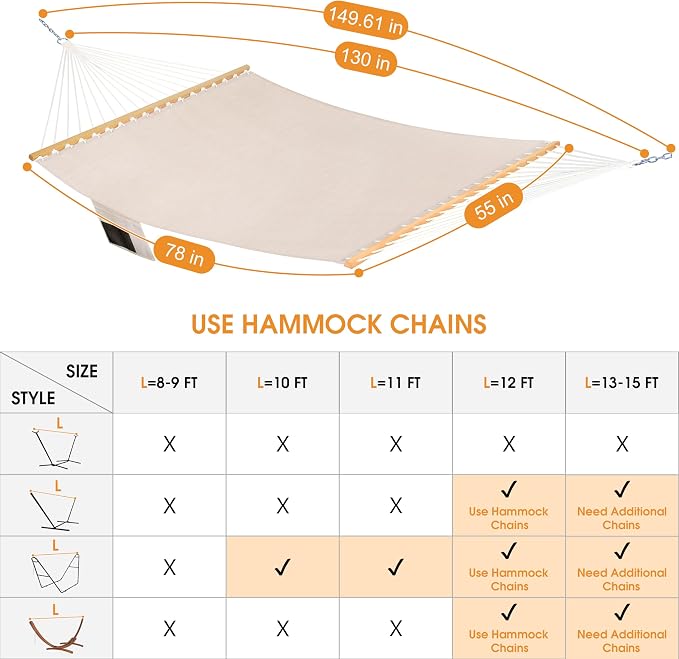 Lazy Daze Hammocks 11 FT Double Outside Hammock Quick Dry Olefin Fabric Hammock - Image 7