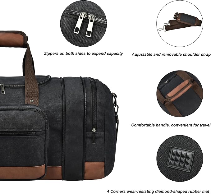 Litvyak Duffle Bag for Travel, 50L Canvas Travel Duffel Bags Overnight Weekend - Image 5