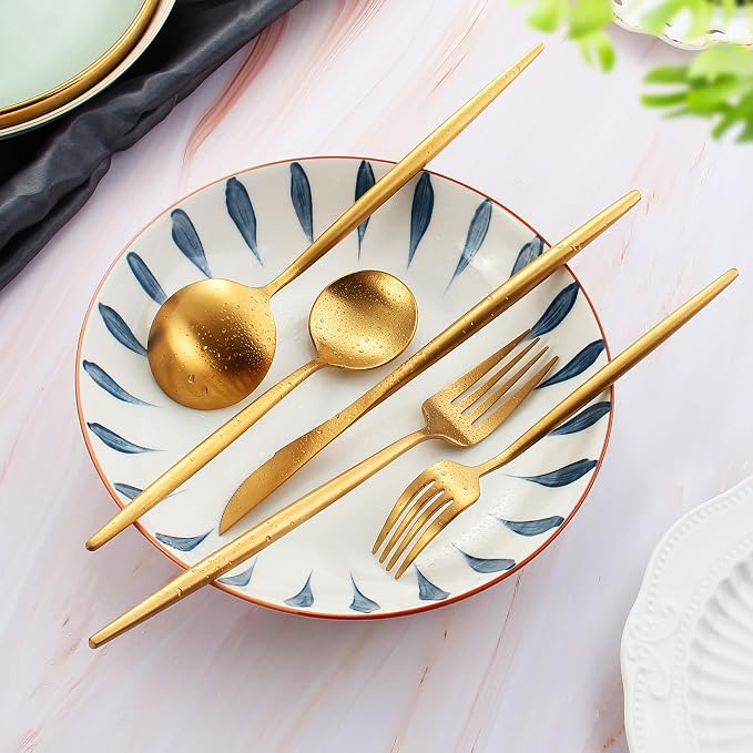 Matte Gold Silverware Set for 4, IBIILII JEFF 20 Pieces Stainless Steel - Image 3