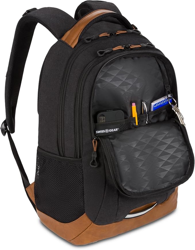 SwissGear 5505 Cecil 16” Laptop Backpack Black Canvas/Brown – Daily Laptop Bag - Image 8