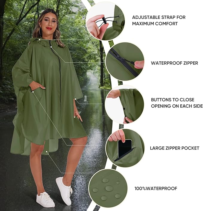 PTEROMY Hooded Rain Poncho for Adult - Image 6