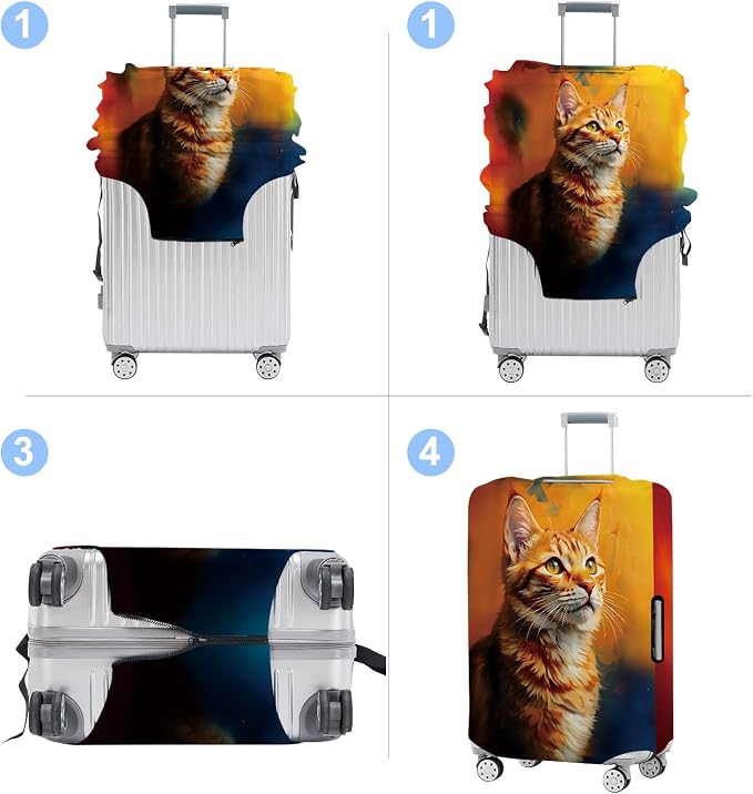 Cat Luggage Cover Washable Suitcase Protector Anti-Scratch, Stretchable Fit - Image 4