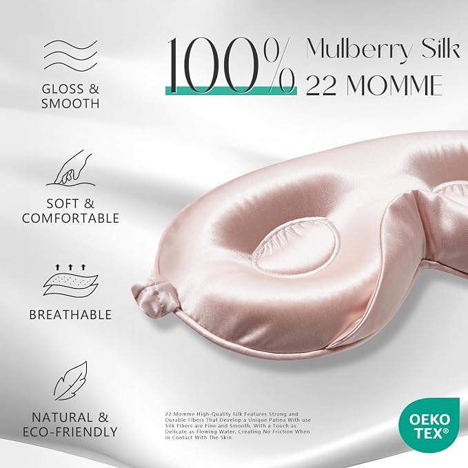 ZIMASILK Adjustable 22 Momme 100% Mulberry Silk Sleep Mask, Upgraded 3D - Image 2