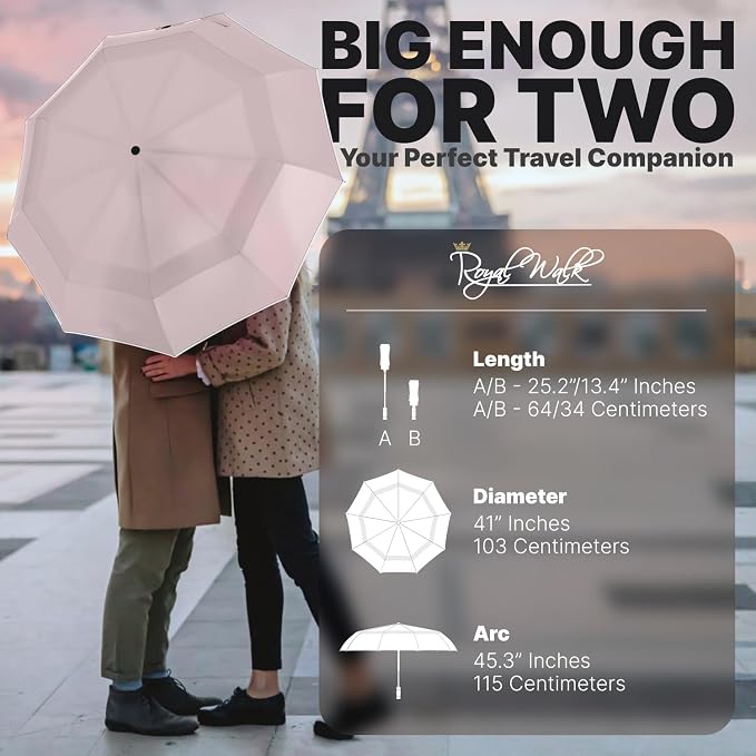 Royal Walk Windproof Folding Travel Umbrella Compact and Strong Luxurious Real - Image 2