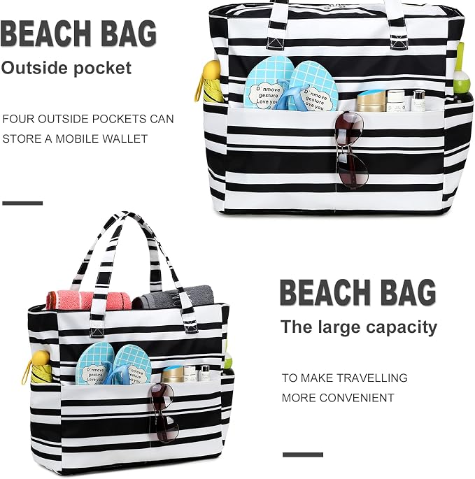 LEDAOU Large Beach Tote Bag Women Waterproof Sandproof Zipper Beach Tote Bag - Image 5