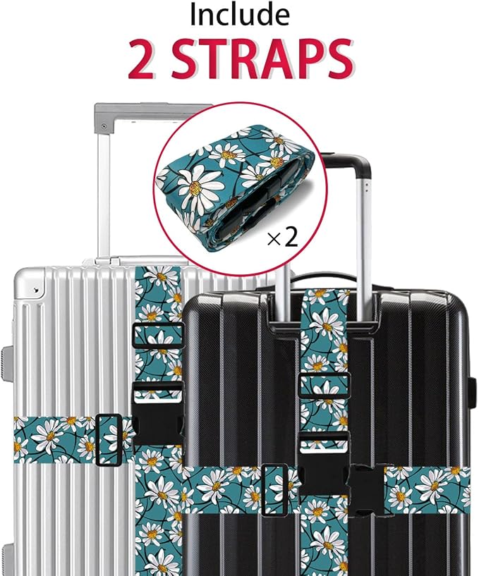 White Daisy Luggage Straps for Suitcases TSA Approved, Luggage Identifiers for - Image 3