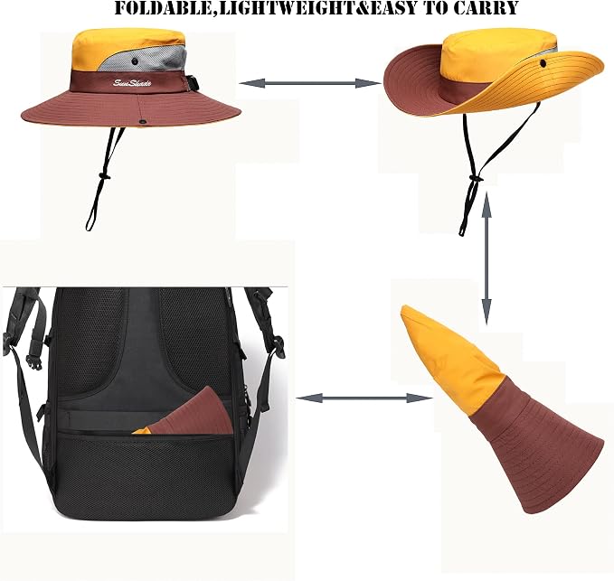 Womens Summer Sun Hat Beach Hat Wide Brim Outdoor UV Protection Hat Foldable - Image 4