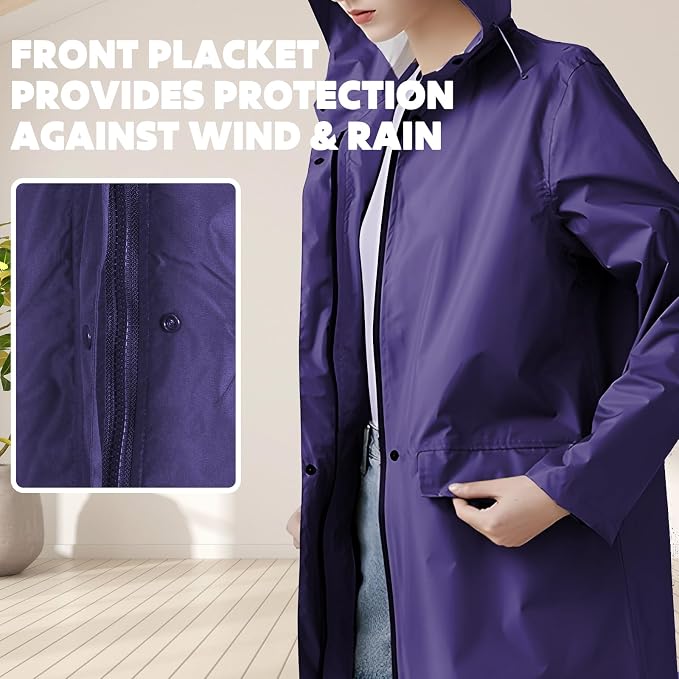 ANYOO Waterproof Rain Poncho Lightweight Reusable Hiking Hooded Coat Jacket - Image 5