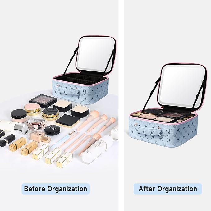 Travel Makeup Bag With 360° rotating LED Mirror, Waterproof cosmetic organizer - Image 4